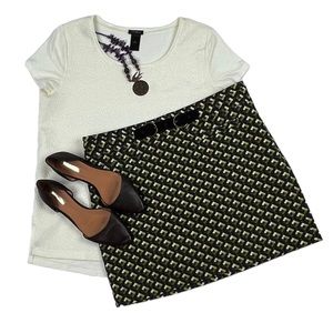 Ann Taylor Loft Womens 10 Green Checkered Pattern Faux Belt Skirt